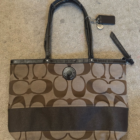 Coach Brown and Black Signature Tote - Picture 1 of 3